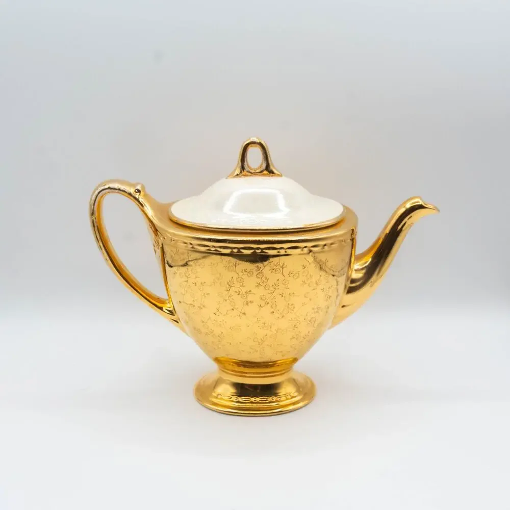 Vintage Homer Laughlin Eggshell Georgian Teapot Gold Gilded Fine China USA 1943